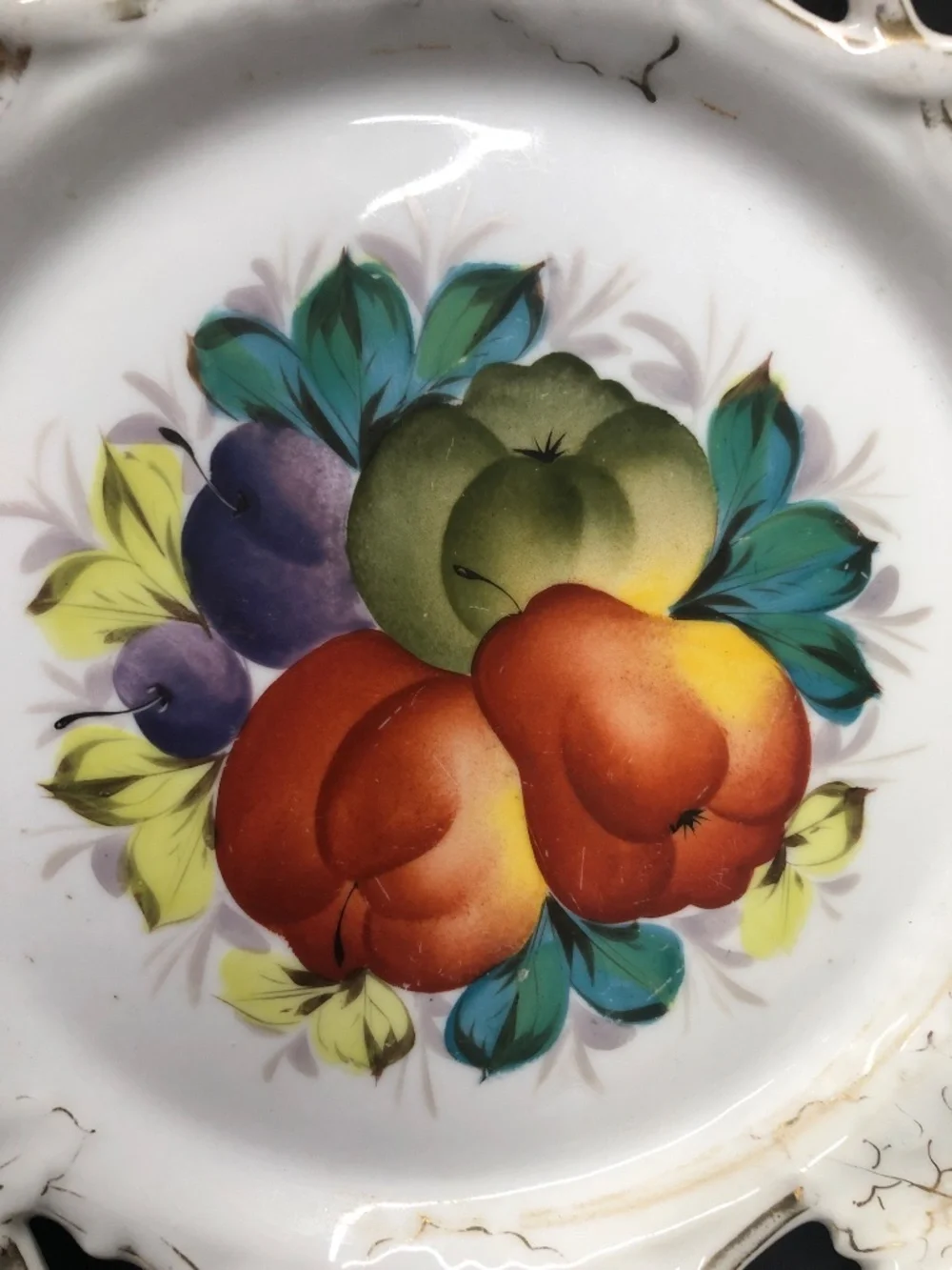 VTG 50s White Ceramic Kitschy Fruits Embellished Collectible Wall Plate~Cut Outs